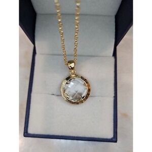 Gold Tone Round Faceted‎ Crystal Pendant Necklace Fashion Jewelry